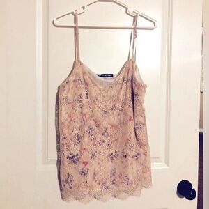 Maurices plus size 14 W cami lace tank pink and floral perfect for spring